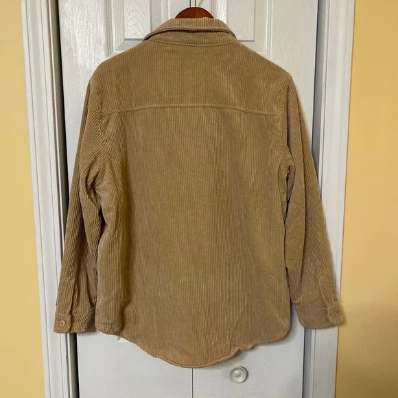 Love Tree Women's Tan Corduroy Pink Flannel Reversible Shacket Pockets XL - Picture 2 of 7